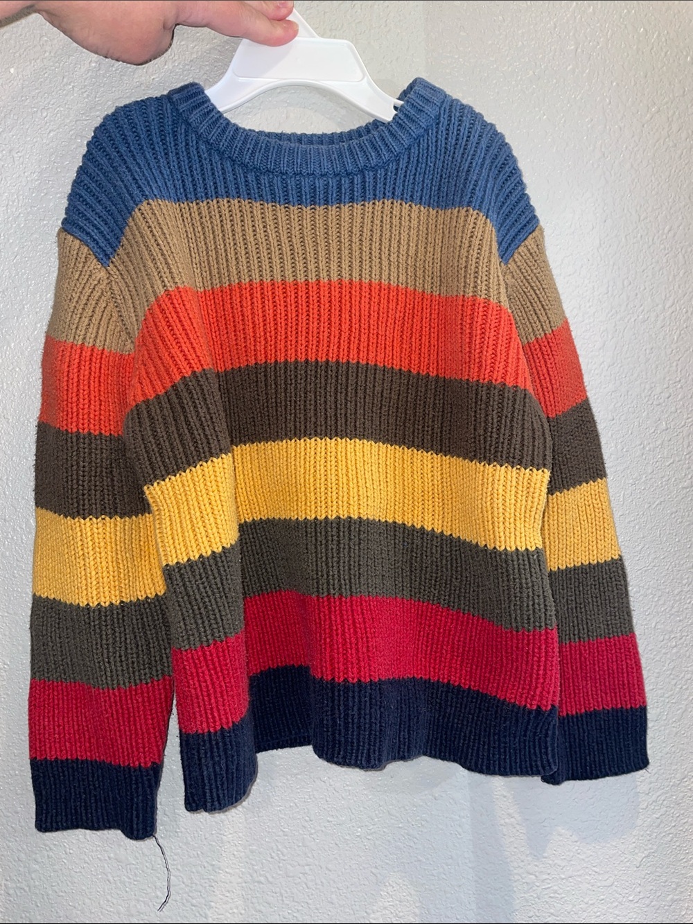 Women’s Multicolor Striped Rib-Knit Sweater - Blue, Yellow, Red